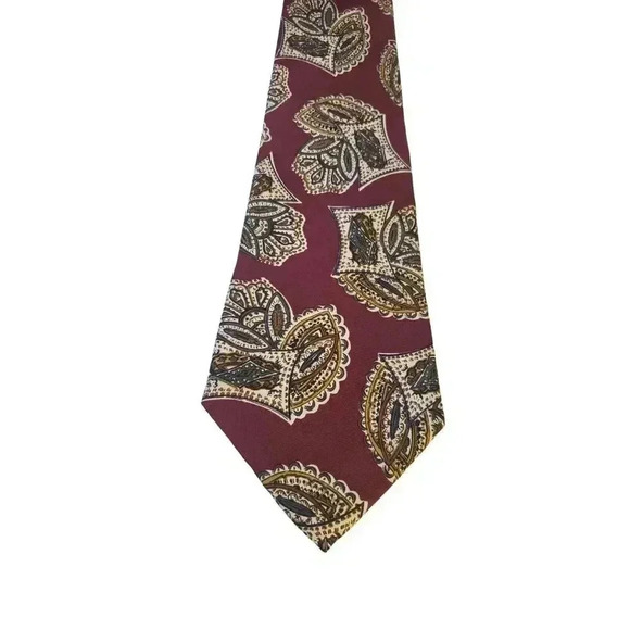 Silk Accents Luxury 100%‎ Silk Burgundy Paisley Style Print Neck Tie Church Work - Picture 1 of 13
